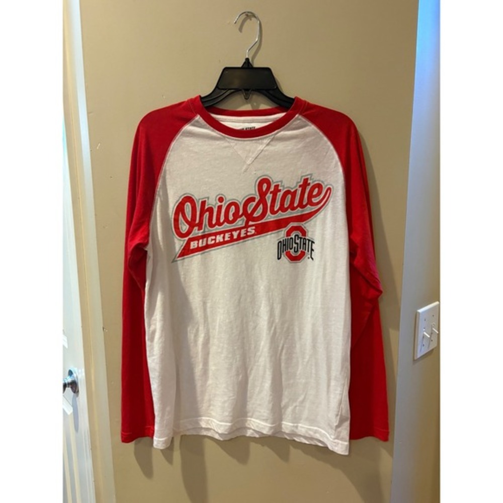 Ohio State Buckeyes Authentic Apparel Red White Raglan‎ Long Sleeve Tee Medium